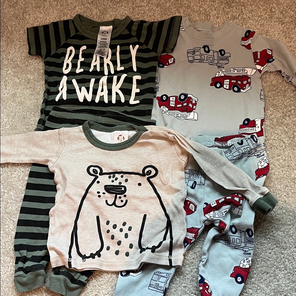 Bearly Awake Kids Pajama Set - Green and Gray